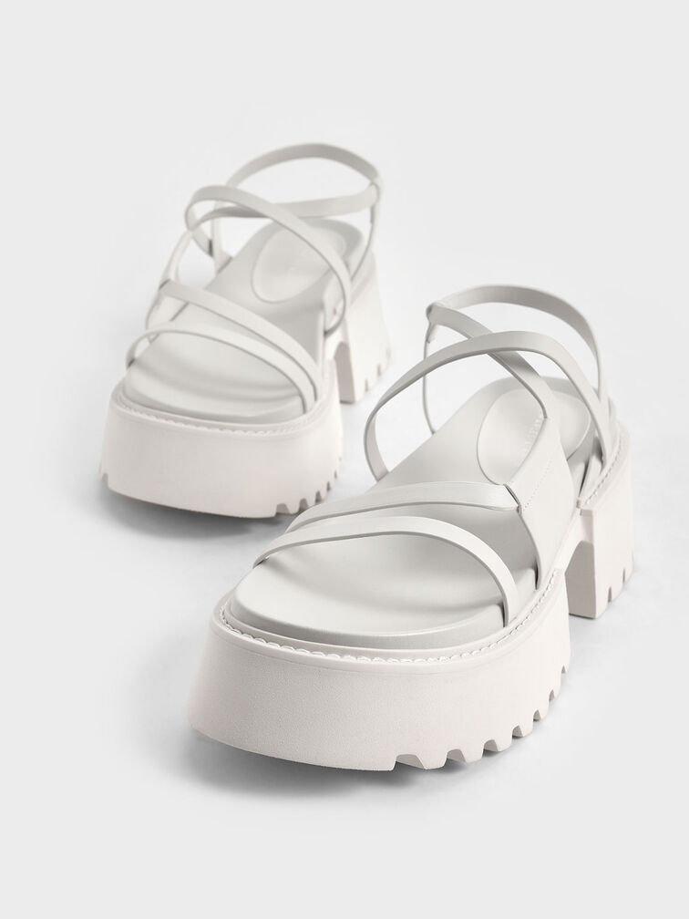 Nadine Strappy Platform Sandals, White, hi-res
