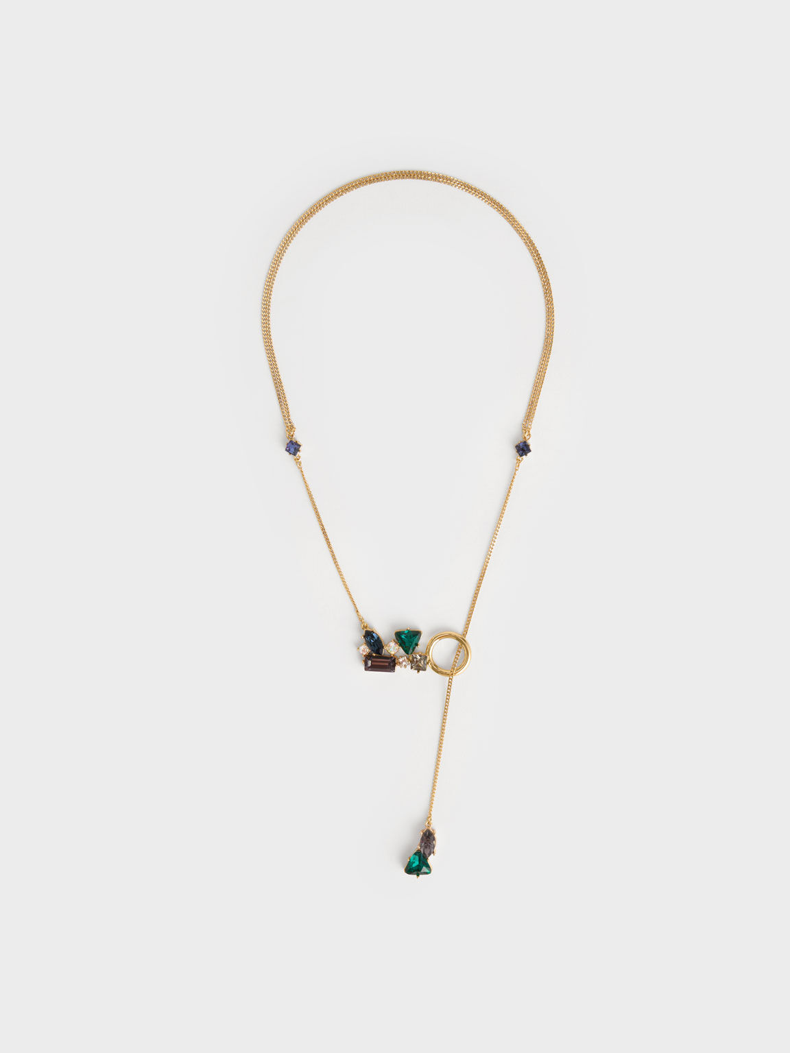 Crystal-Embellished Double Chain Necklace, Gold, hi-res