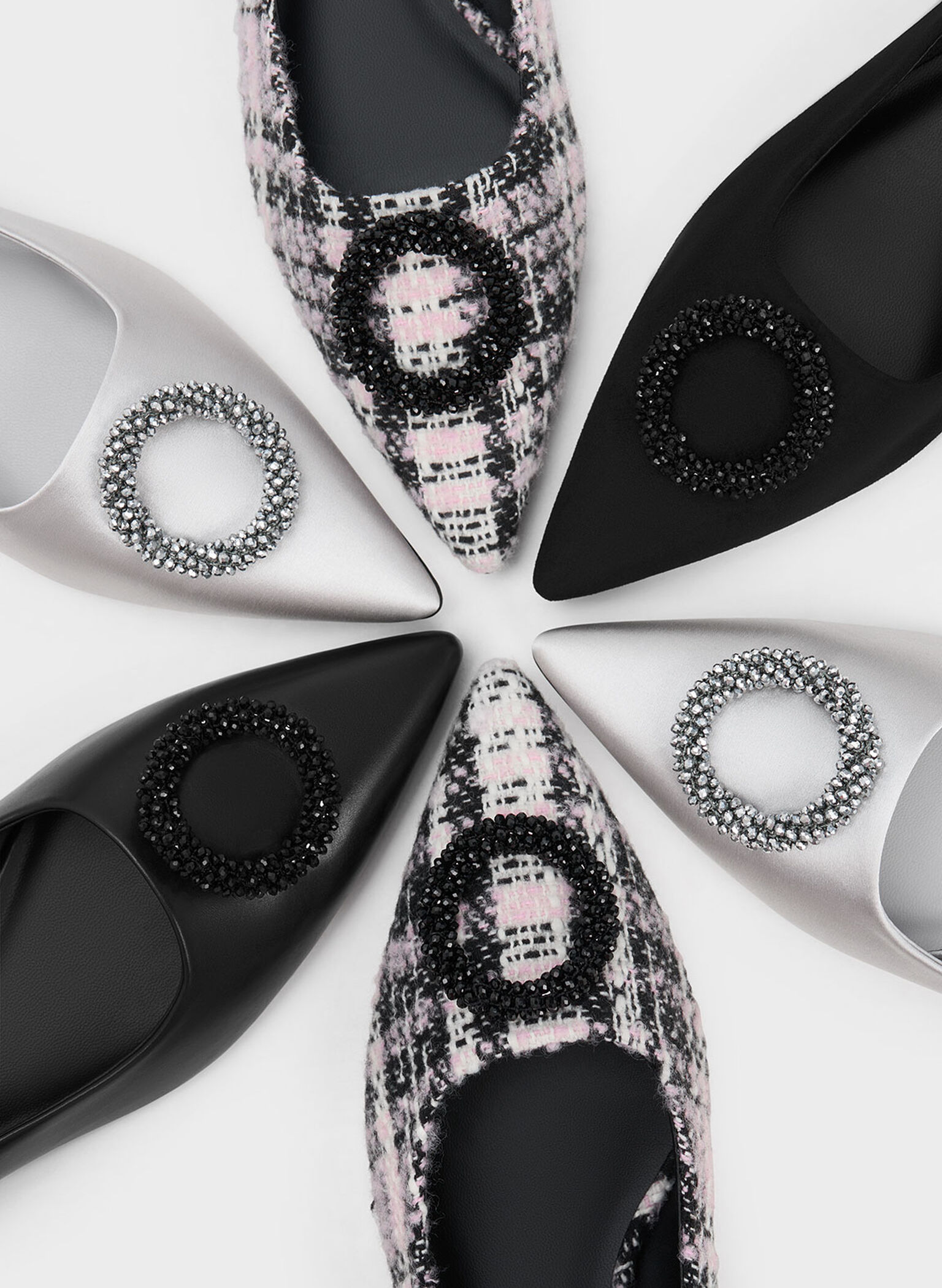 Textured Beaded Circle Flats, Black Textured, hi-res