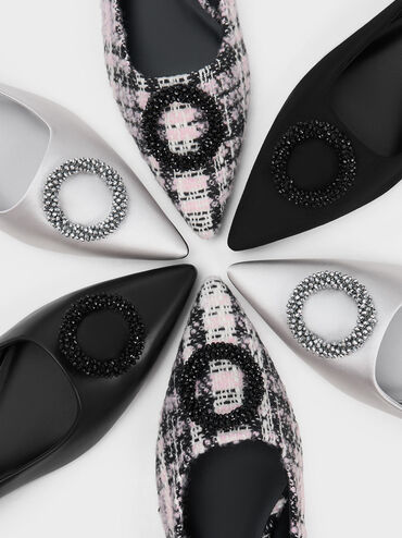 Textured Beaded Circle Flats, Black Textured, hi-res