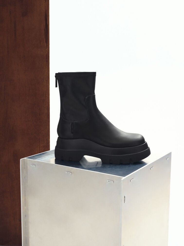 Leoi Back-Zip Chunky Ankle Boots, Black, hi-res