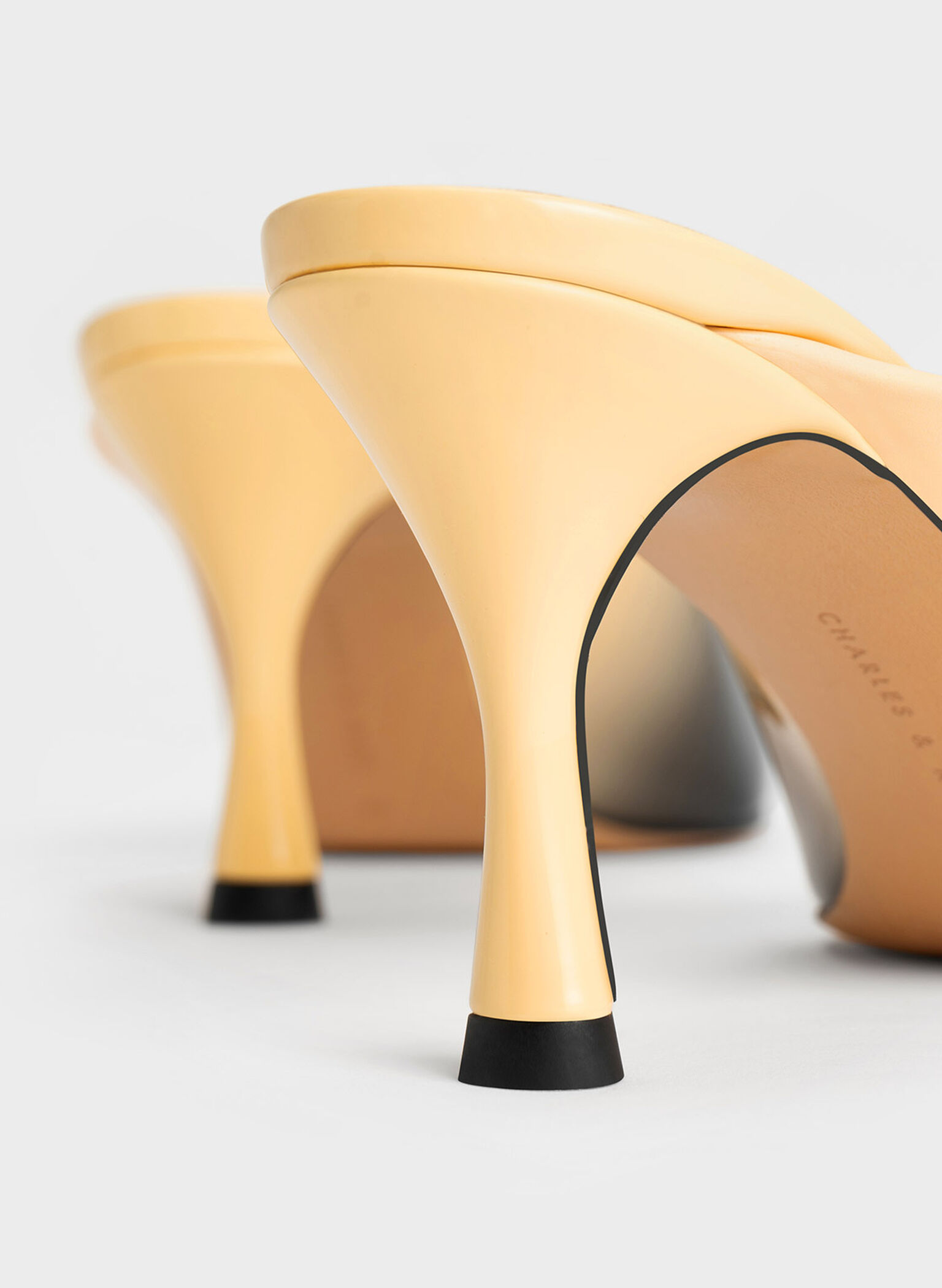 Patent Two-Tone Spool Heel Mules, Dark Grey, hi-res