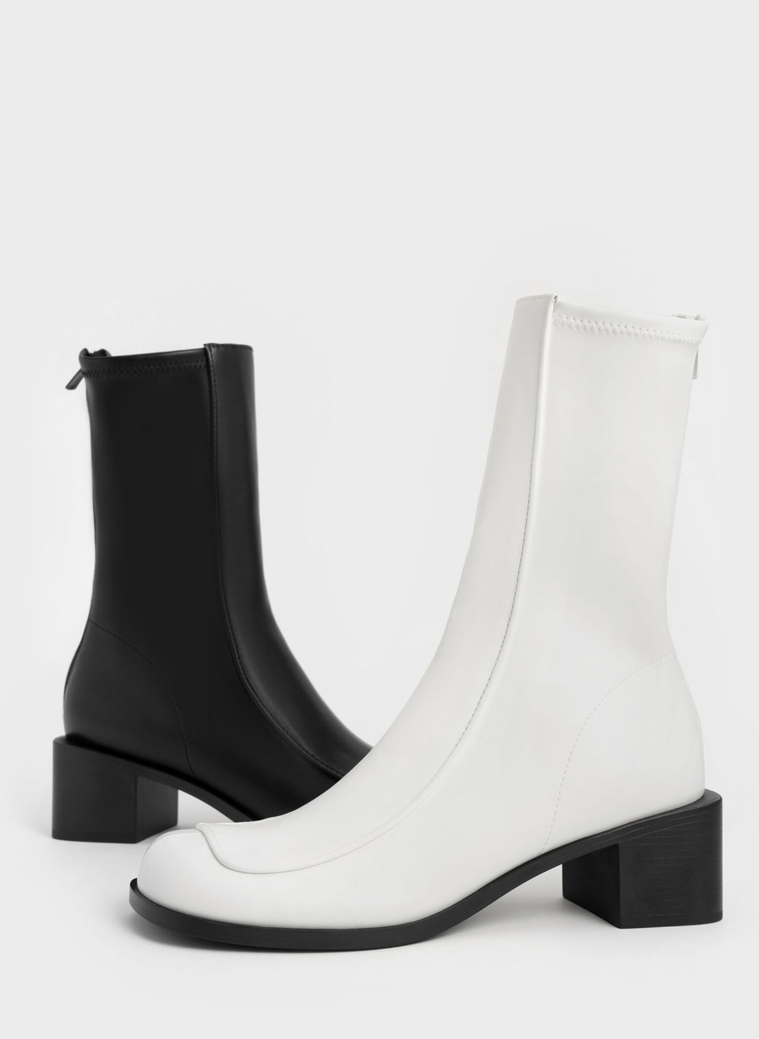 Block Heel Calf Boots, White, hi-res