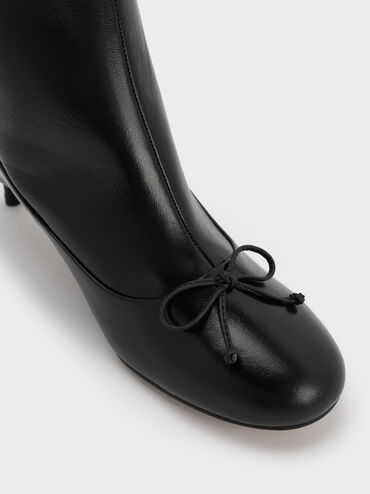 Aretha Leather Bow Kitten-Heel Calf Boots, Black, hi-res
