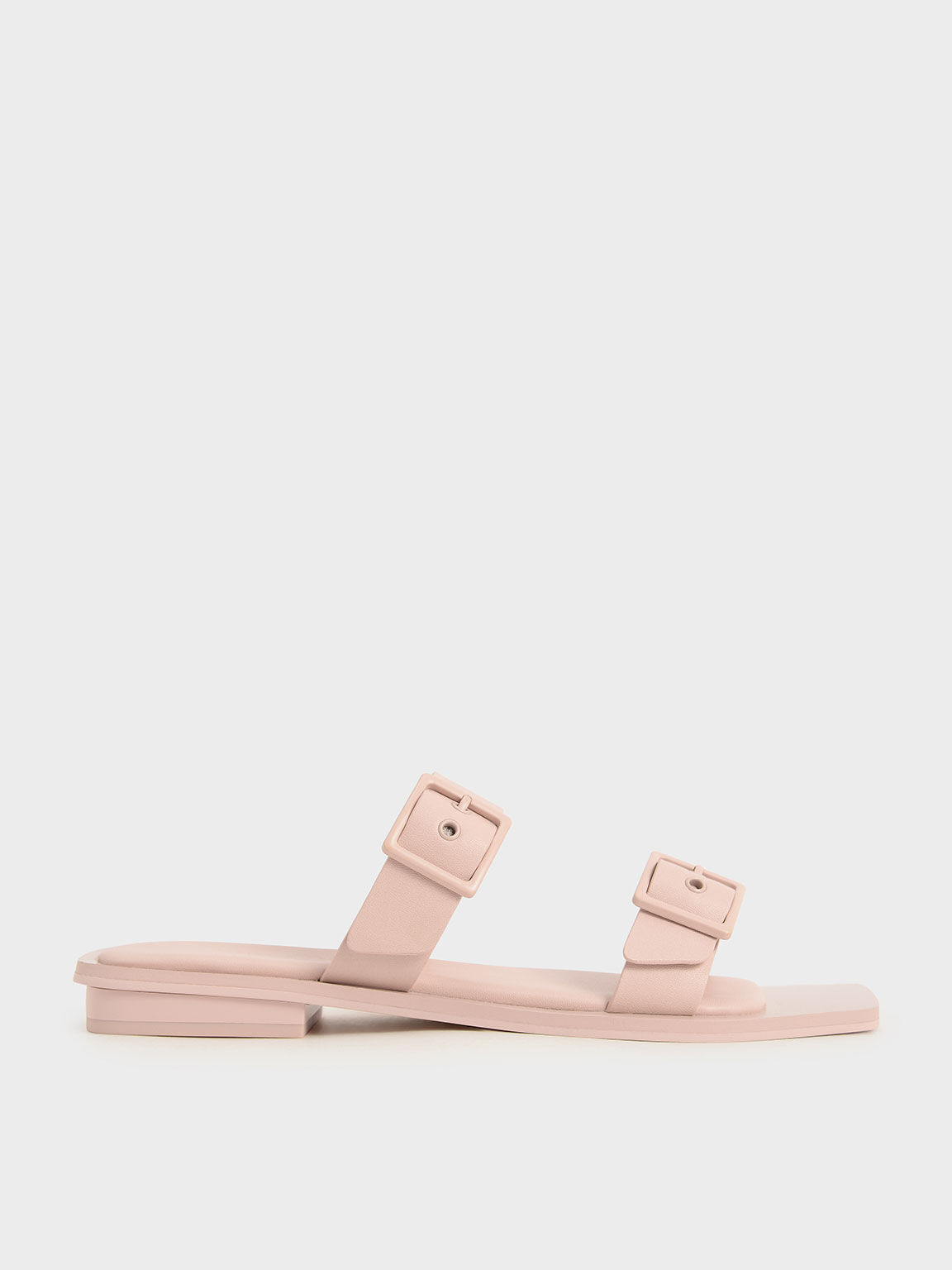 Square Toe Buckled Slide Sandals, Pink, hi-res