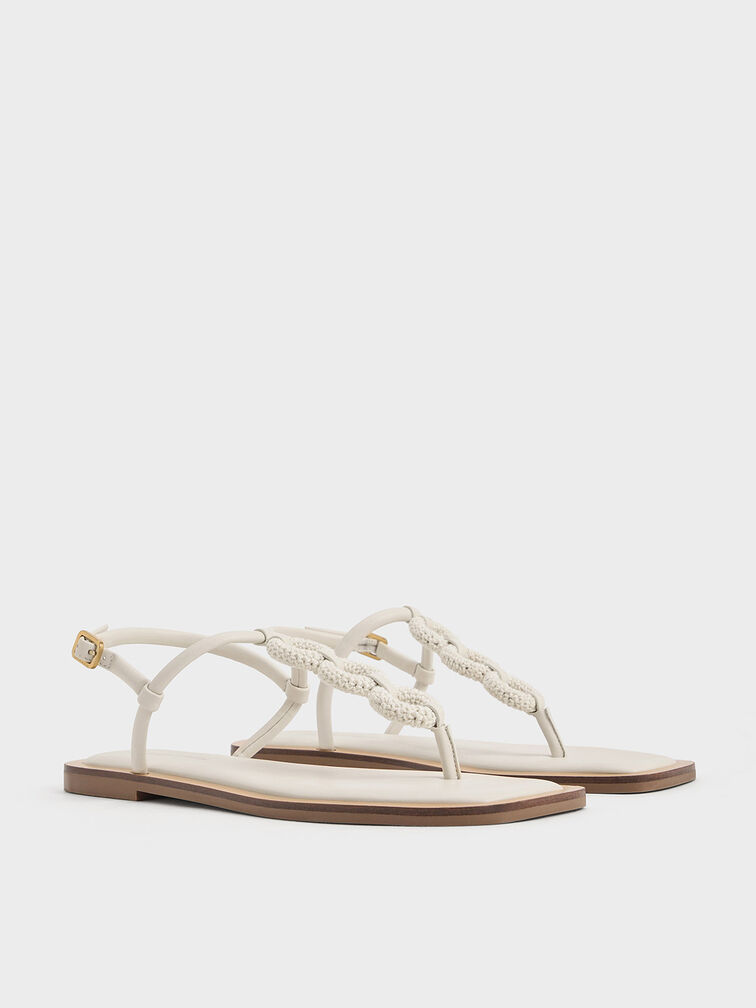 Raffia Ring Thong Sandals, Chalk, hi-res