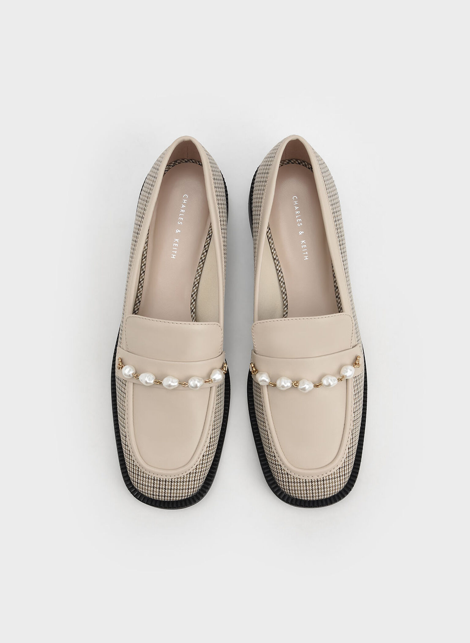 Houndstooth-Print Beaded Penny Loafers, Multi, hi-res