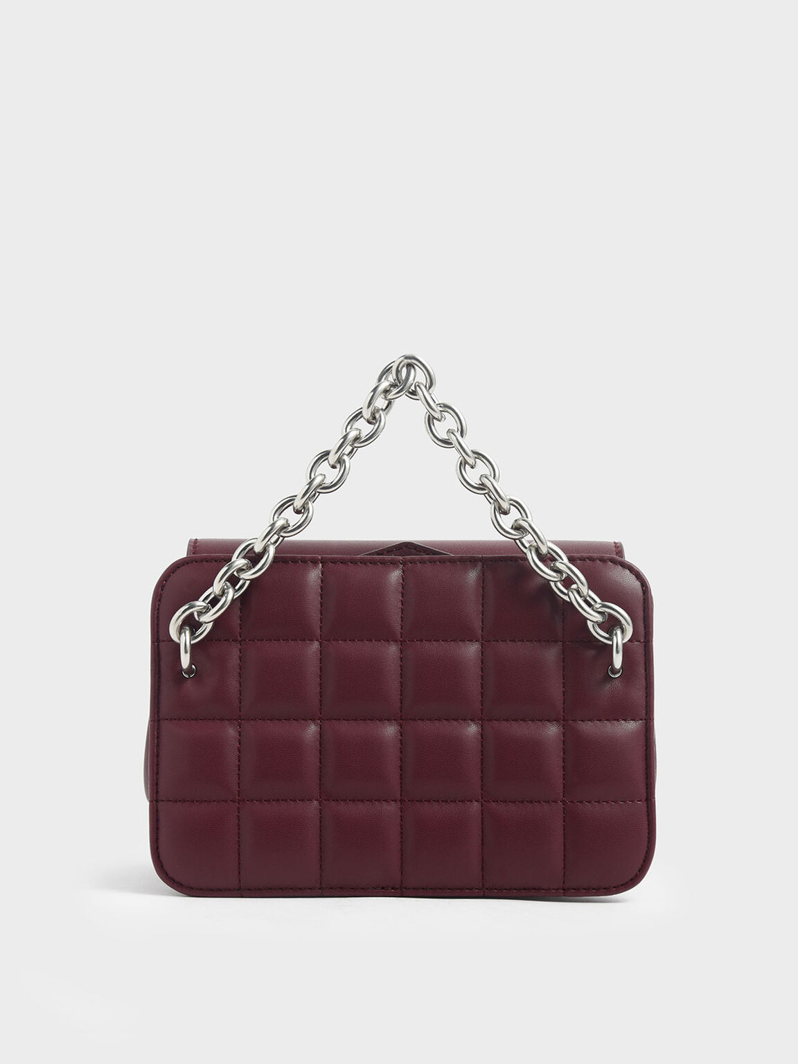 Burgundy Chunky Chain Strap Quilted Shoulder Bag