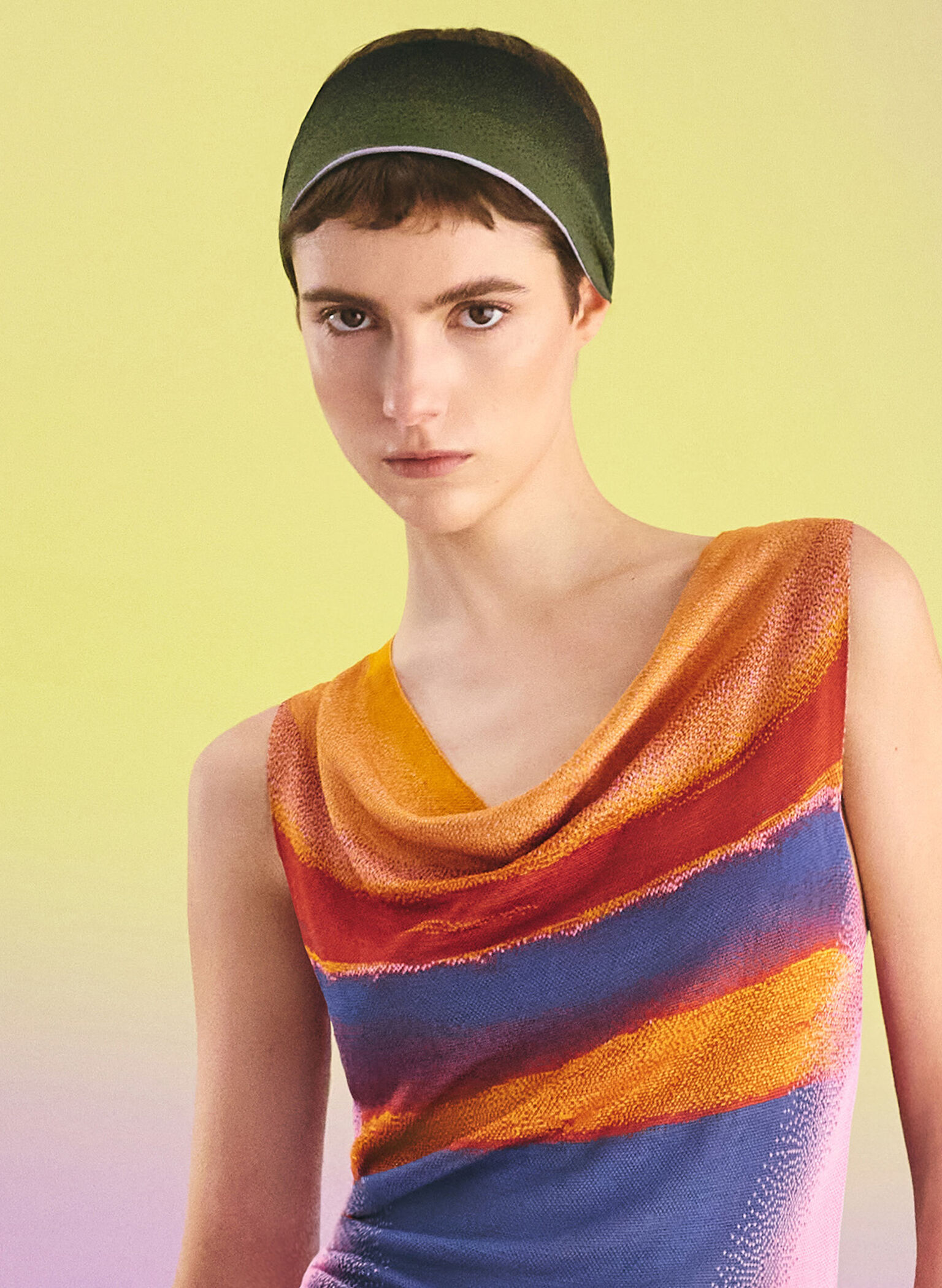 Recycled Polyester Knitted Gradient Reversible Headband, Multi, hi-res