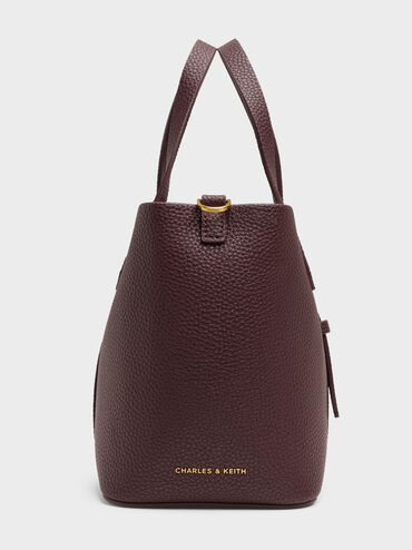 Beryl Recycled Leather Double-Handle Belted Bucket Bag, Wineberry Red, hi-res