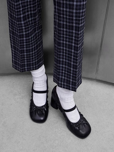 Mino Ruched Mary Jane Pumps, Black, hi-res