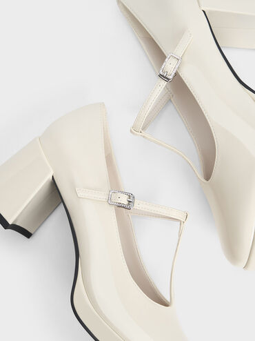 Crystal-Buckle T-Bar Mary Jane Pumps, Chalk, hi-res