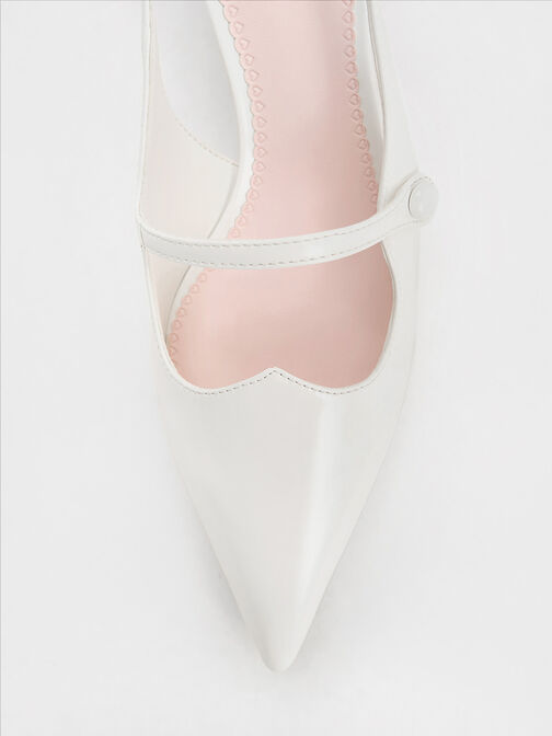 Pointed-Toe Mary Jane Slingback Pumps, White, hi-res