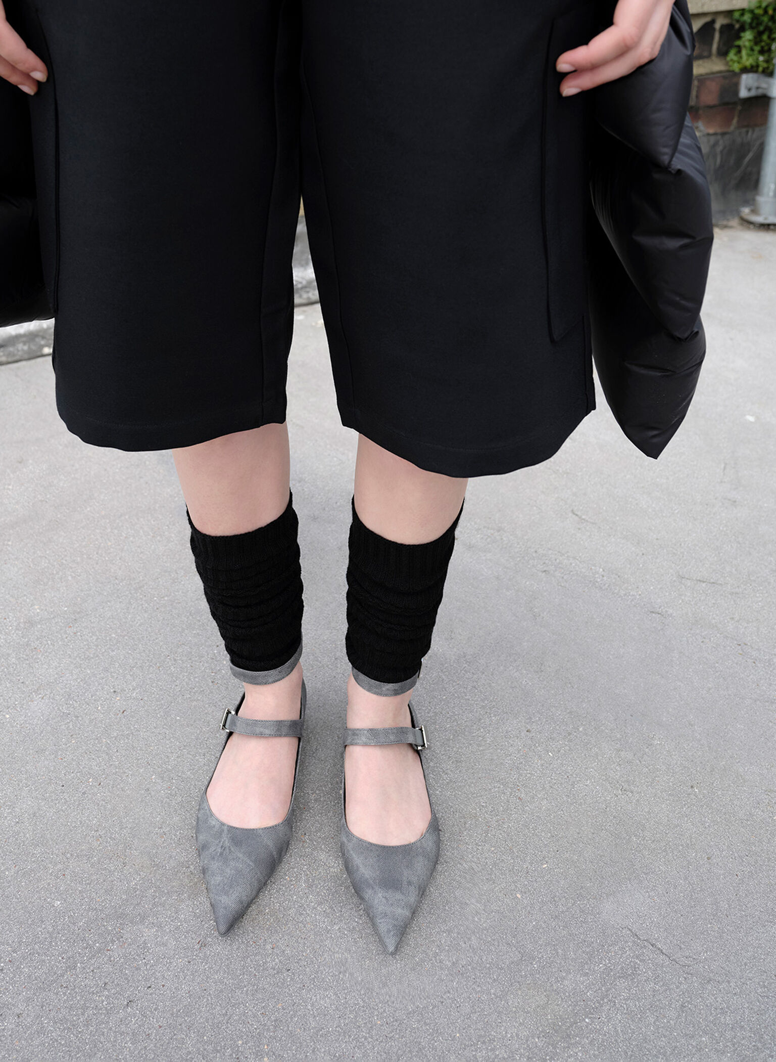 Robbie Denim-Effect Pointed-Toe Mary Jane Flats, Dark Grey, hi-res