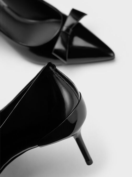 Leather Pointed-Toe Heels, Black Box, hi-res