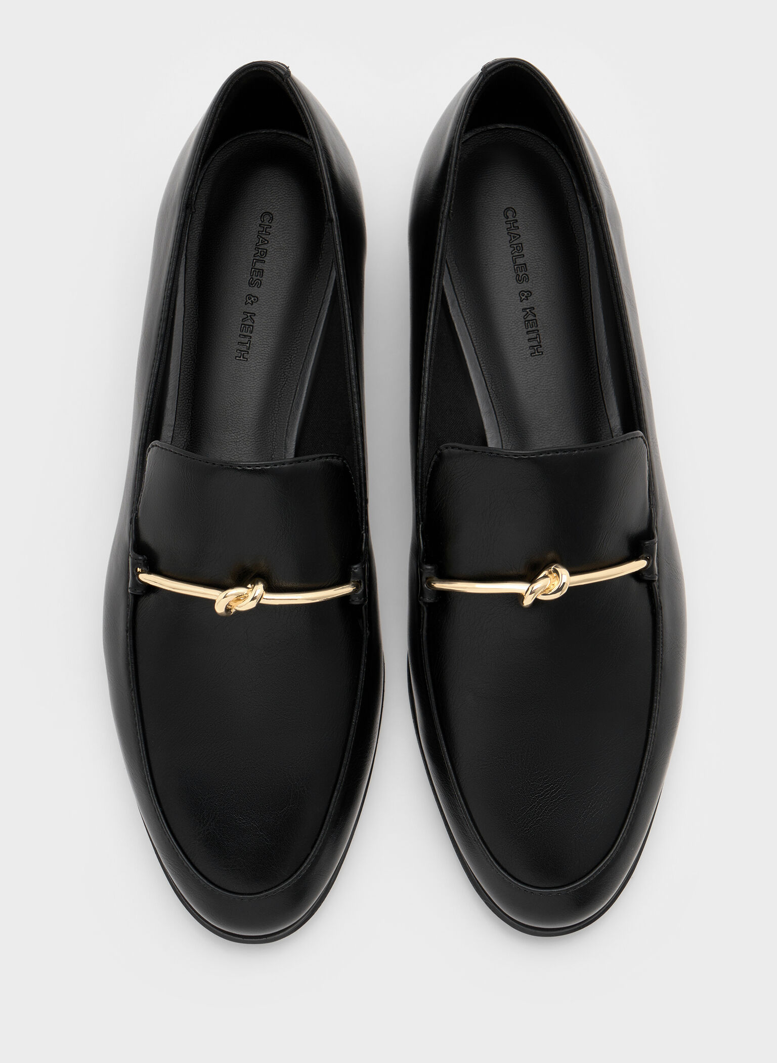 Metallic Knot-Bar Loafers, Black, hi-res
