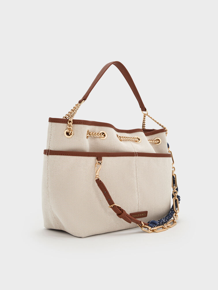 Addison Canvas Knotted-Rope Tote Bag, Taupe Canvas, hi-res