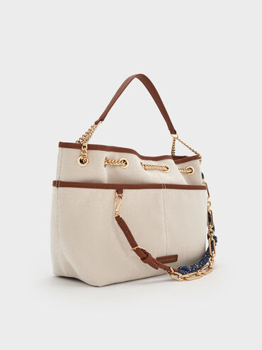 Addison Canvas Knotted-Rope Tote Bag, Taupe Canvas, hi-res