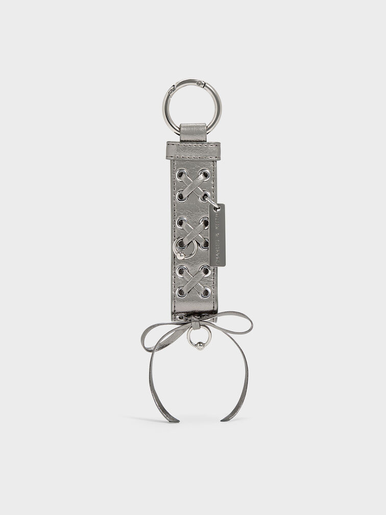 Grommet Lace-Up Bag Charm, Pewter, hi-res