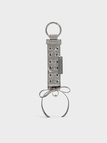 Grommet Lace-Up Bag Charm, Pewter, hi-res