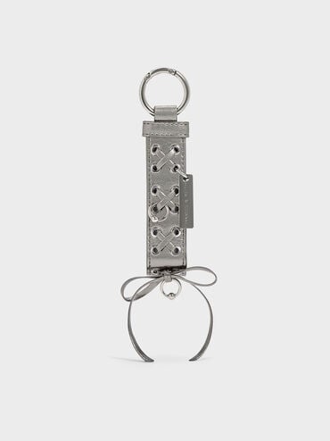 Grommet Lace-Up Bag Charm, Pewter, hi-res