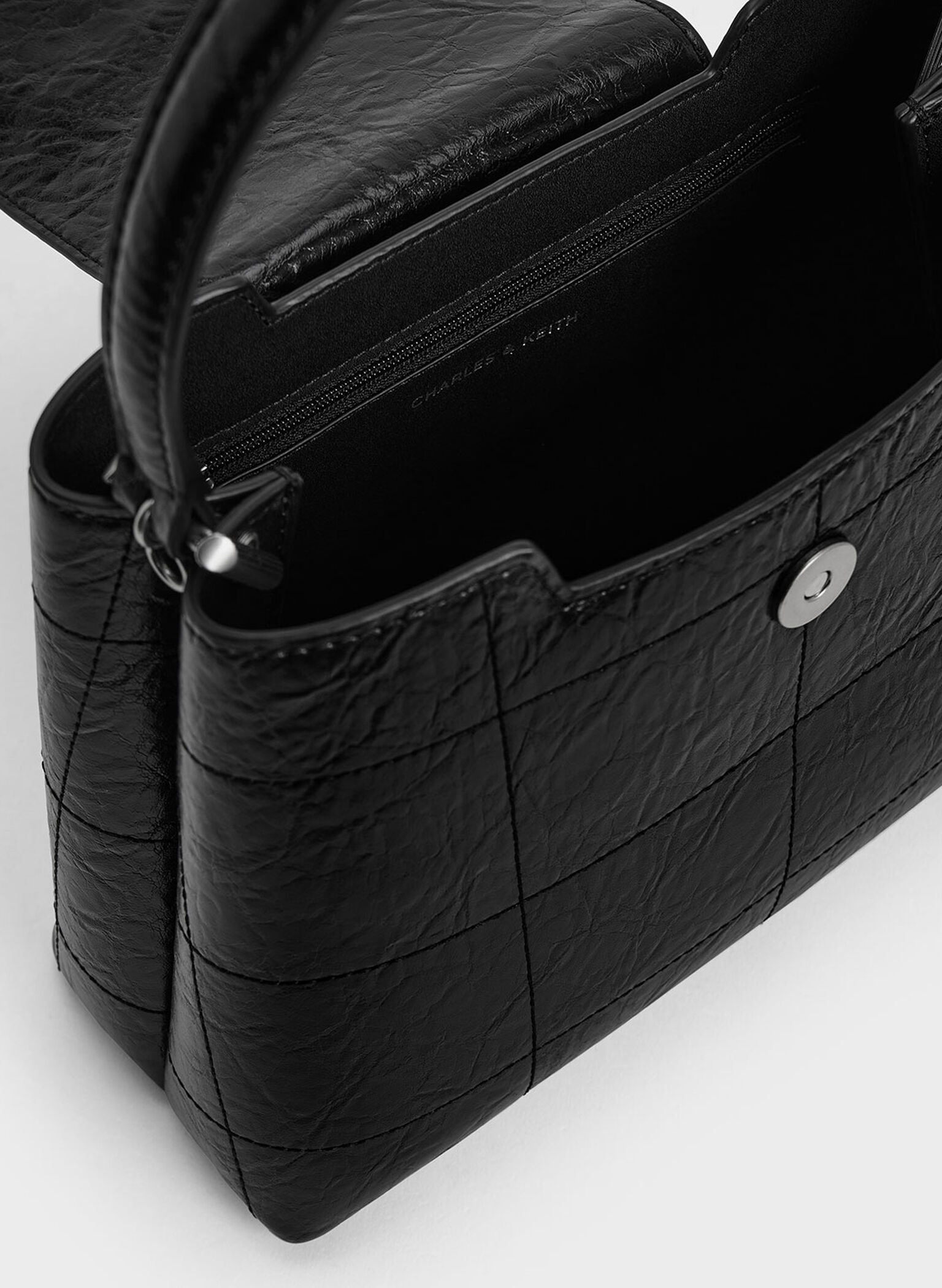 Suki Crinkle-Effect Top Handle Bag, Noir, hi-res