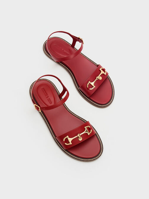 Horsebit Back Strap Sandals, Red, hi-res