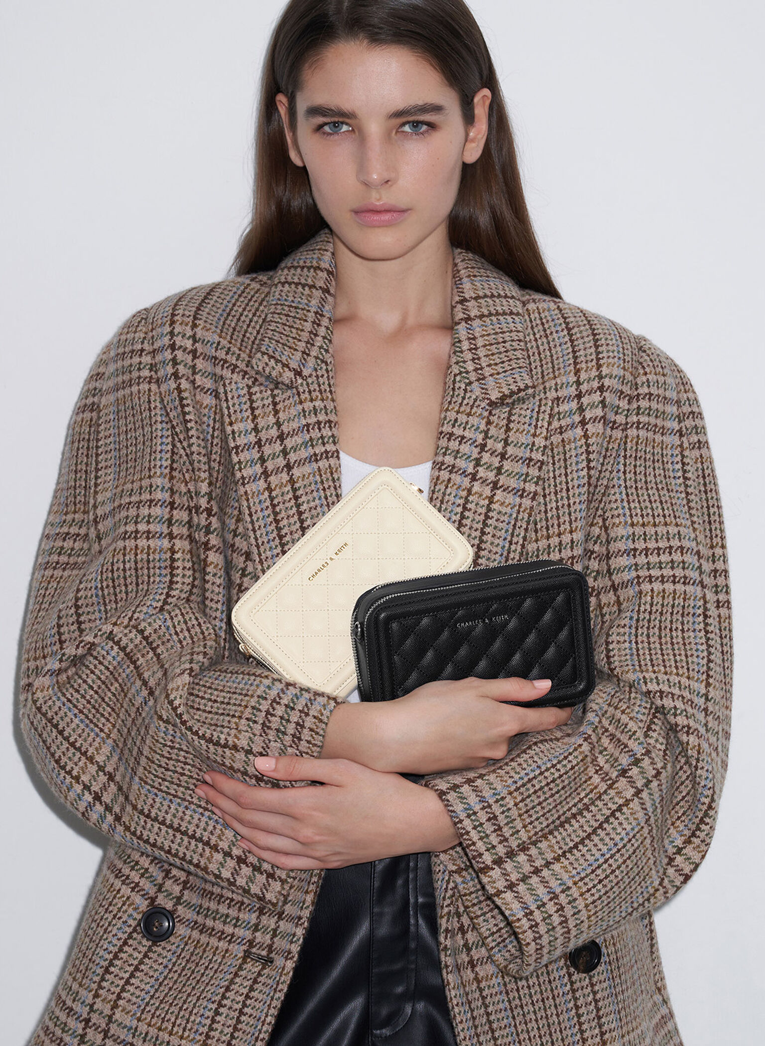Quilted Boxy Long Wallet, Cream, hi-res