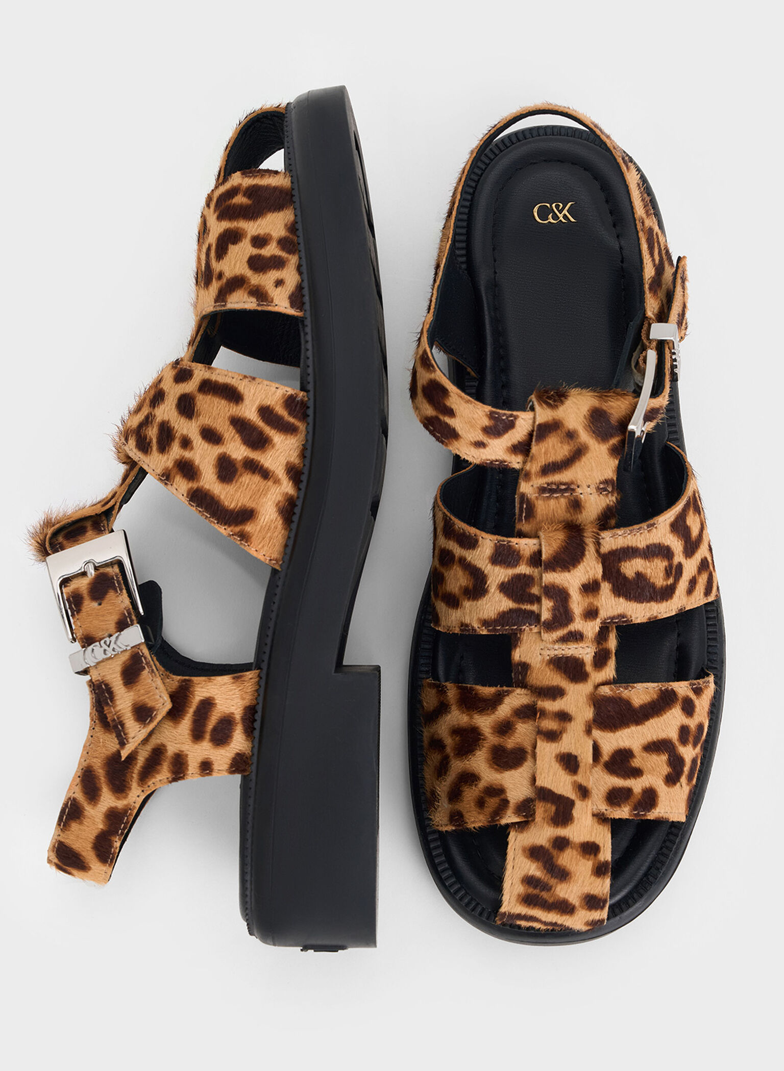 Leopard-Print Textured Caged Sandals, Multi, hi-res
