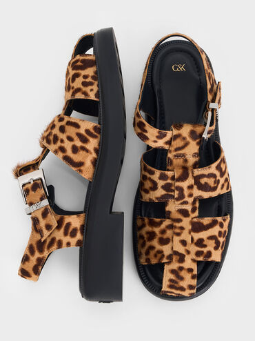 Leopard-Print Textured Caged Sandals, Multi, hi-res