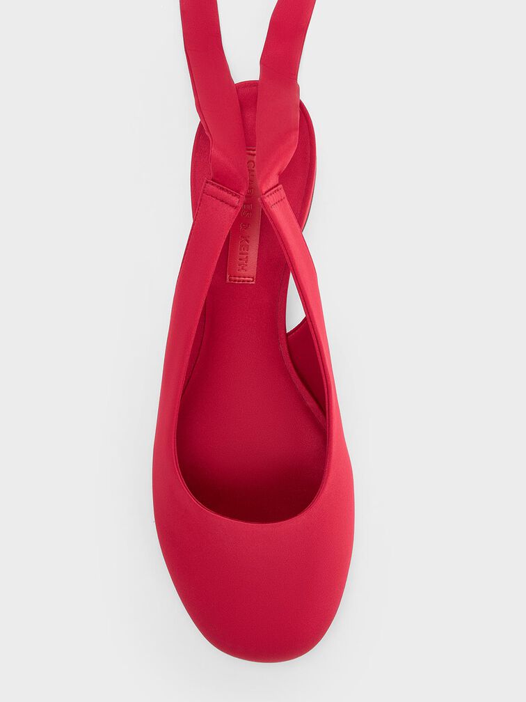 Satin Tie-Around Ballet Flats, Red, hi-res