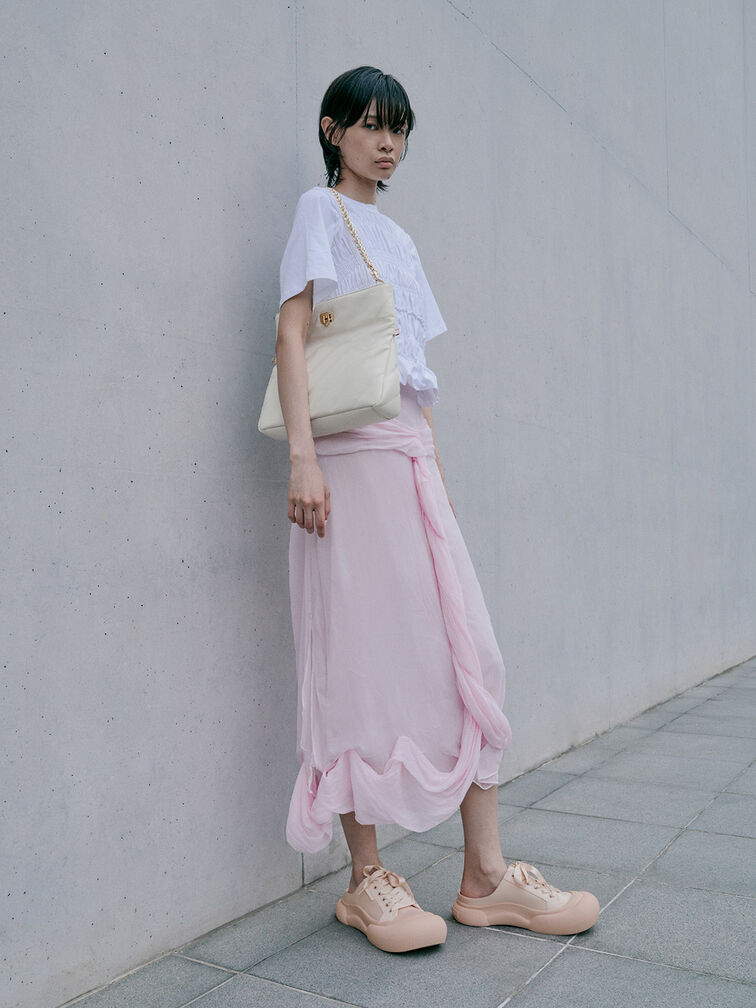 Fawn Panelled Chain-Handle Shoulder Bag, Cream, hi-res