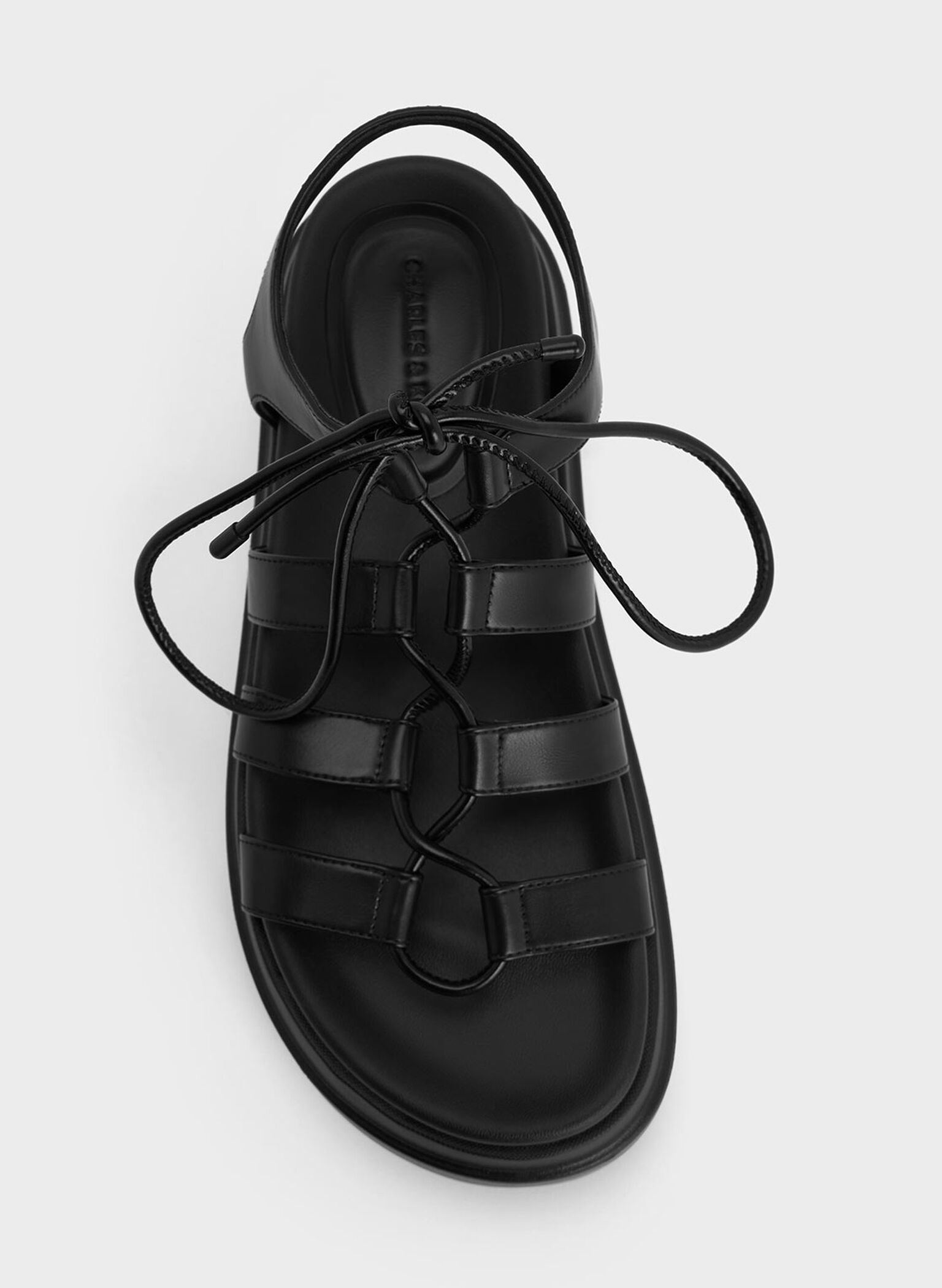 Gladiator Lace-Up Flatform Sandals, Black, hi-res