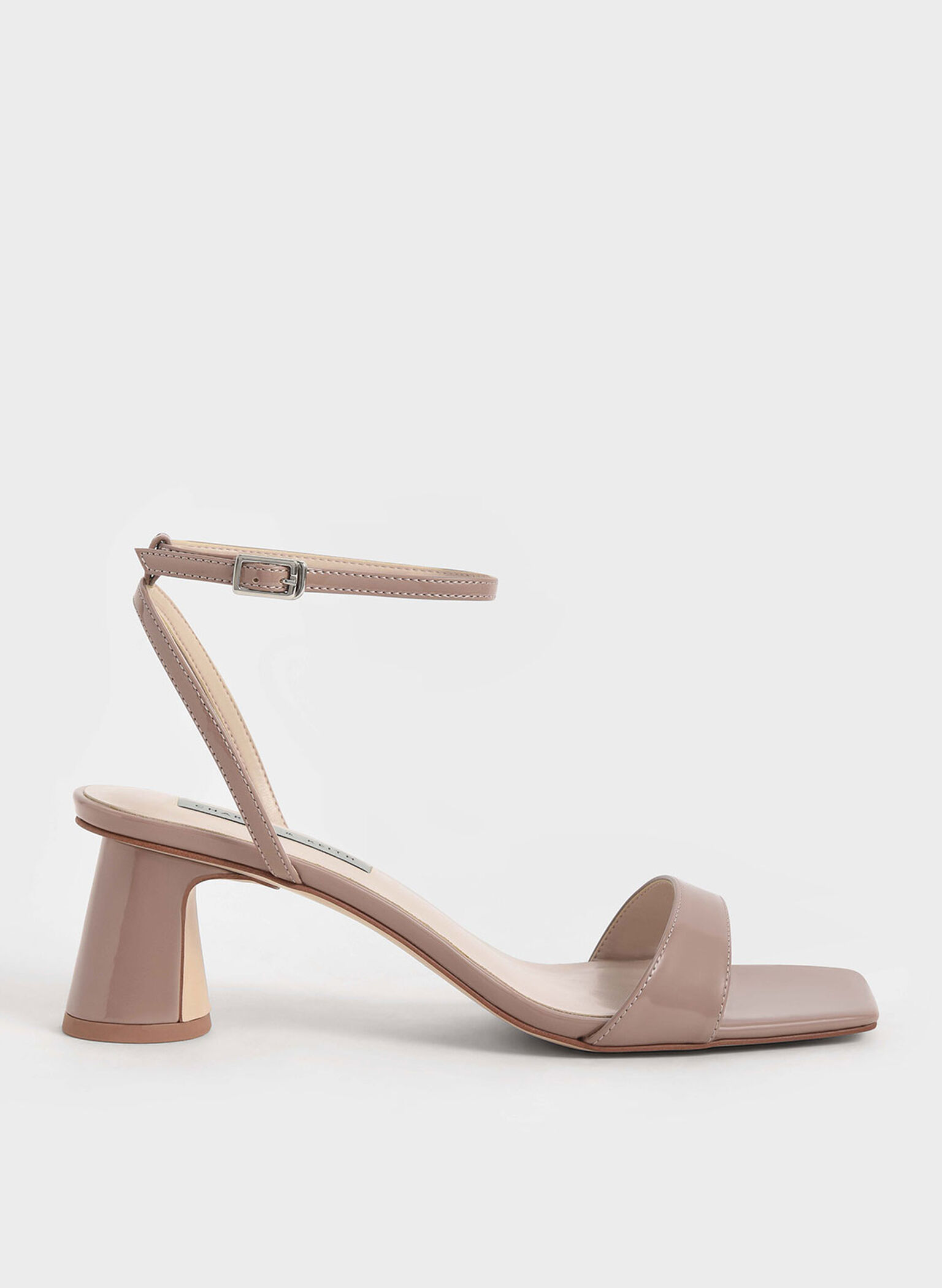 Patent Ankle-Strap Cylindrical Heel Sandals, Nude, hi-res