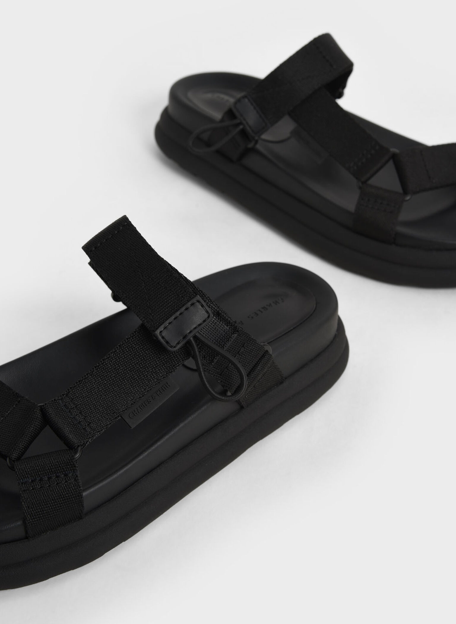 Polyester Velcro Strap Sports Sandals, Black, hi-res