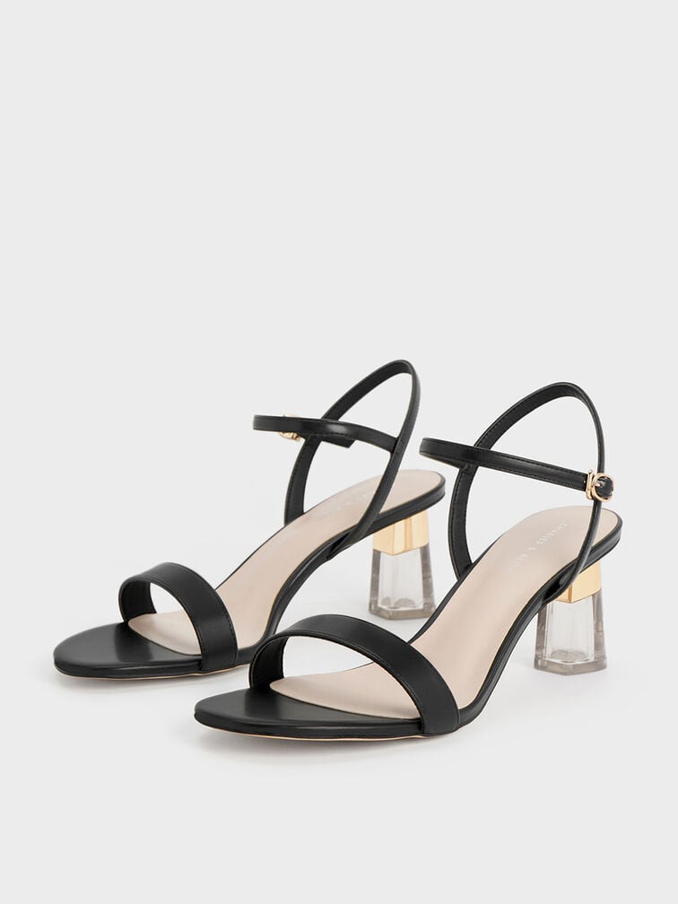 Oleana Clear Trapeze Heel Sandals, Black, hi-res