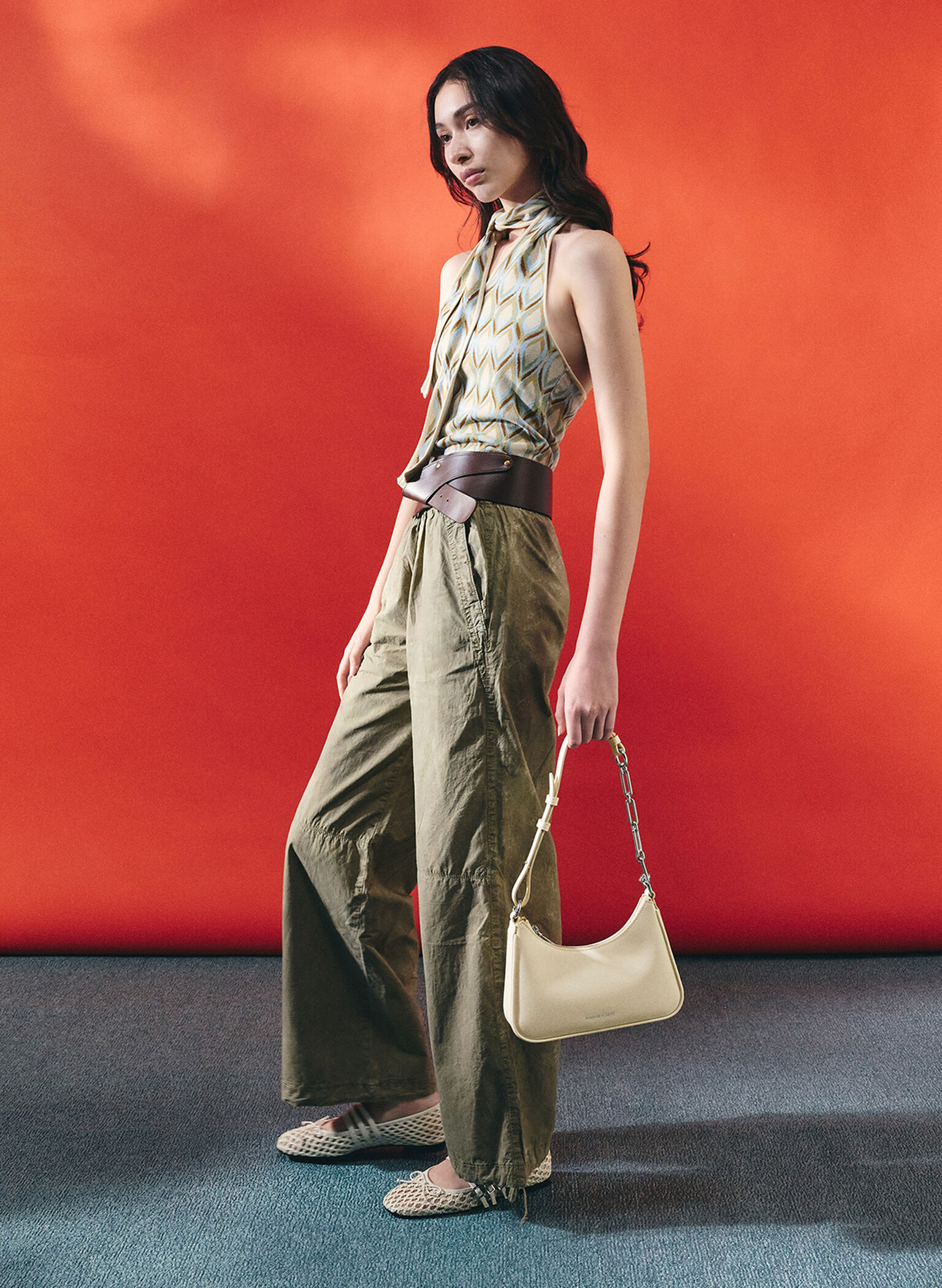 Lane Chain-Link Shoulder Bag, Cream, hi-res