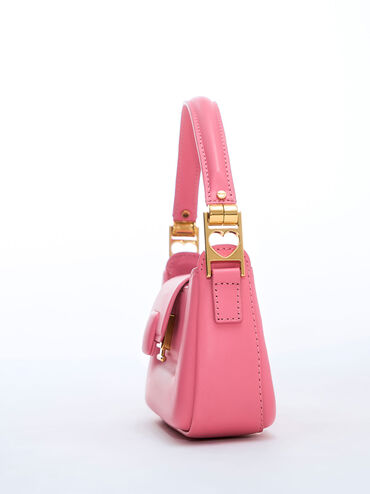 Koa Leather Push-Lock Top Handle Bag, Pink, hi-res