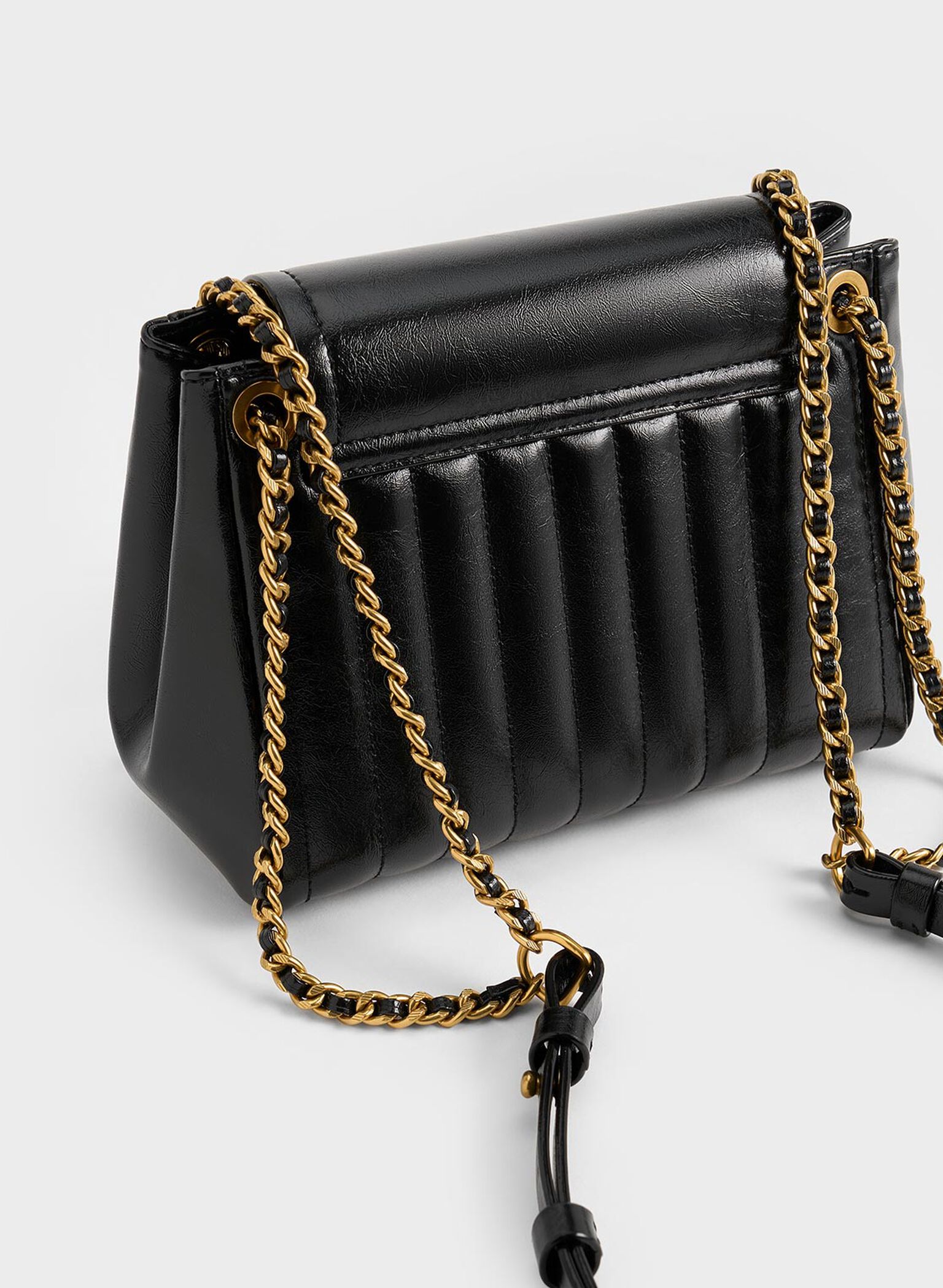 Donna Crinkle-Effect Shoulder Bag, Black, hi-res
