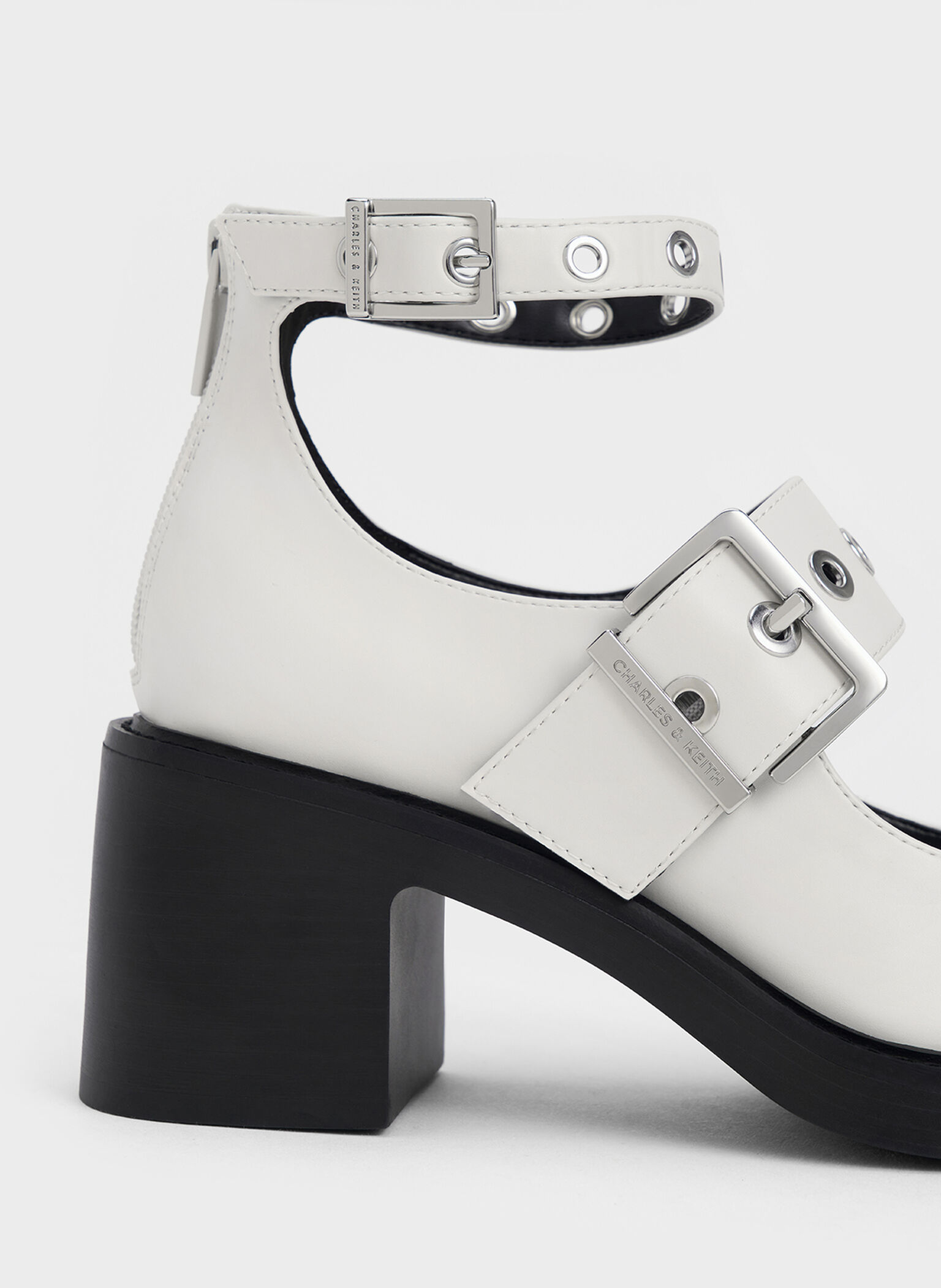 Grommet-Strap Mary Jane Pumps, White, hi-res