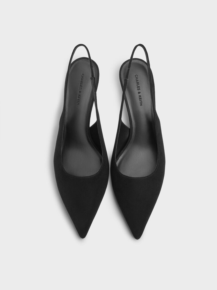 Kaia Faux Suede Pointed-Toe Slingback Pumps, Black Textured, hi-res