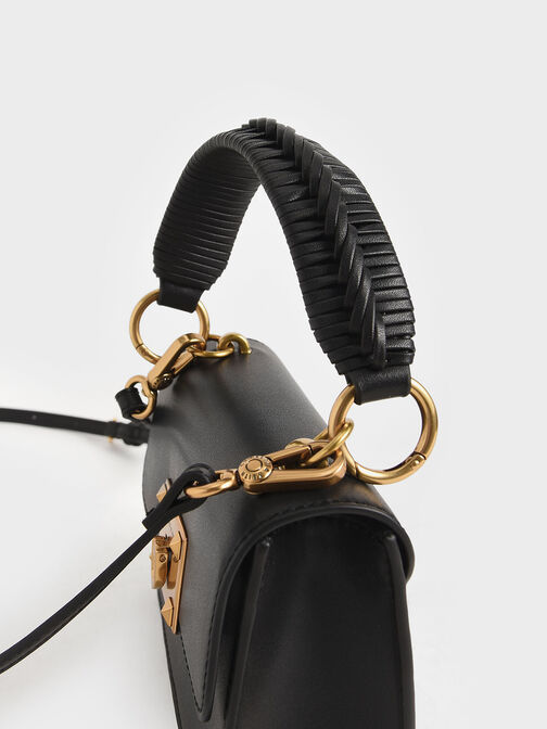 Metallic Turn-Lock Bag, Black, hi-res