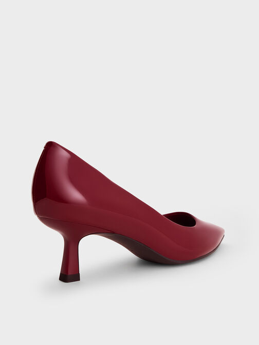 Emmy Patent Pointed Kitten Heel Pumps, Red, hi-res