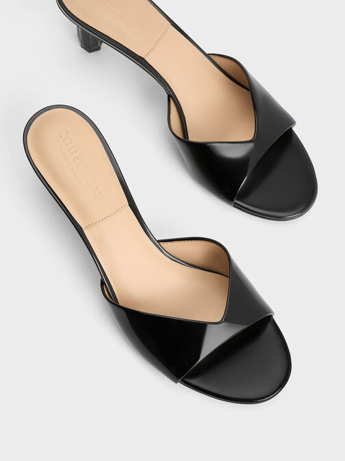 Leather Geometric Heel Mules, Black Box, hi-res