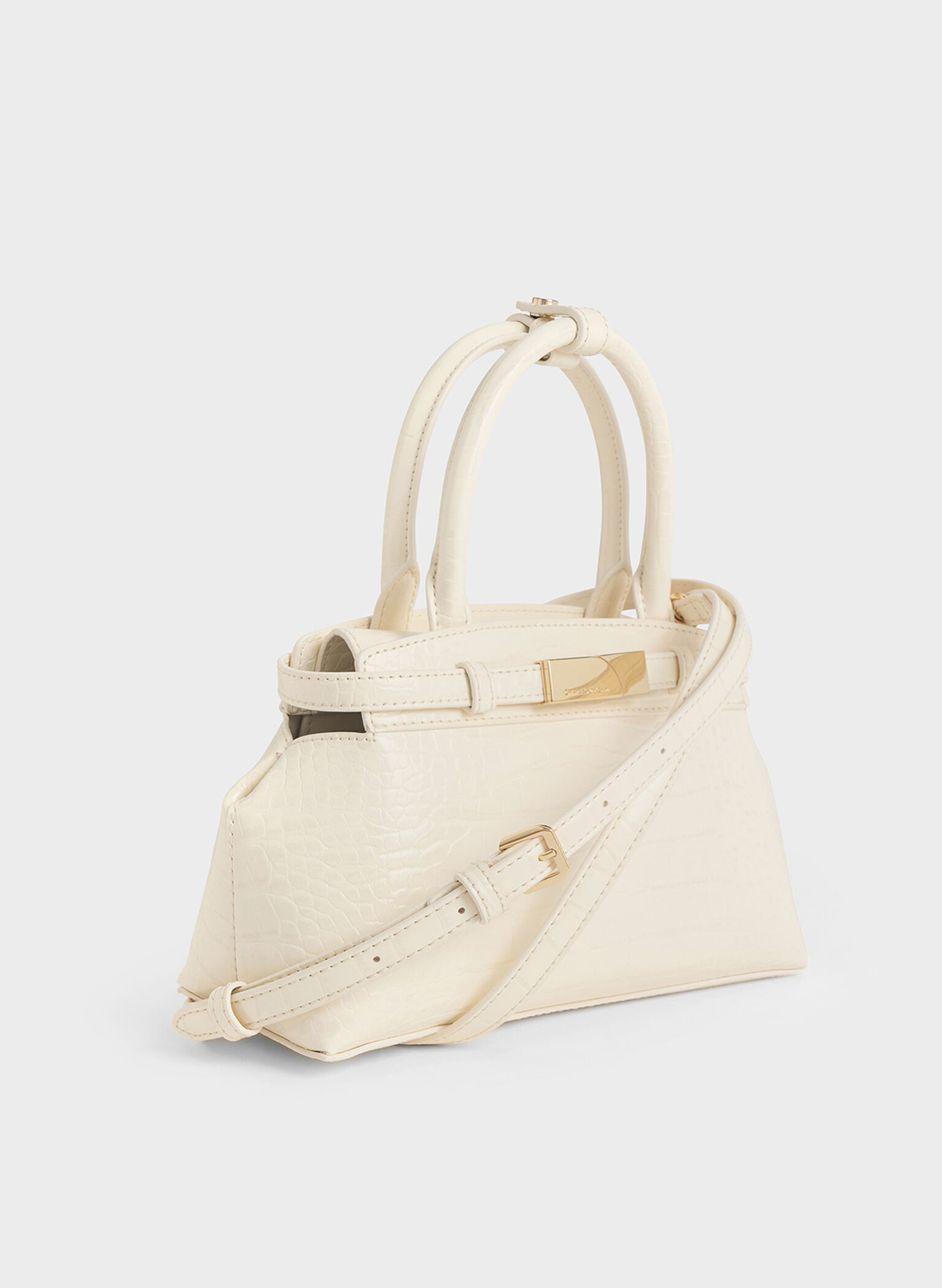 Aurelia Croc-Effect Metallic-Accent Elongated Tote, Cream, hi-res