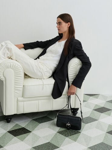 Blaise Belted Shoulder Bag, Noir, hi-res