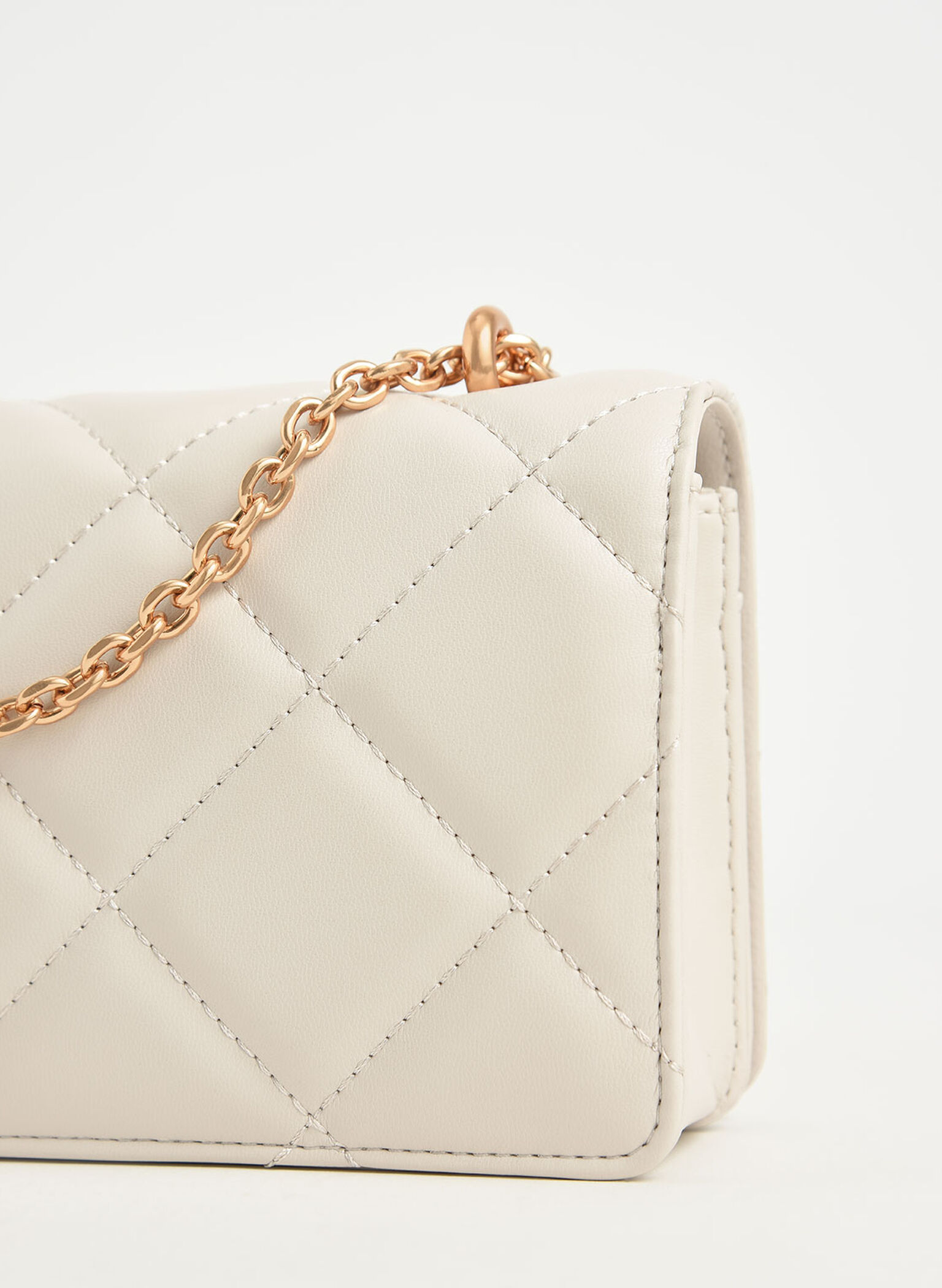 Paffuto Chain Handle Quilted Long Wallet, Cream, hi-res