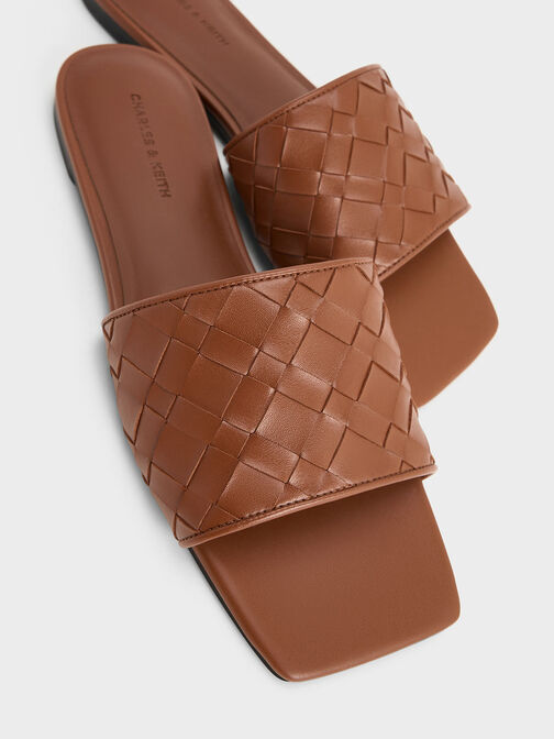 Woven Slide Sandals, Brown, hi-res