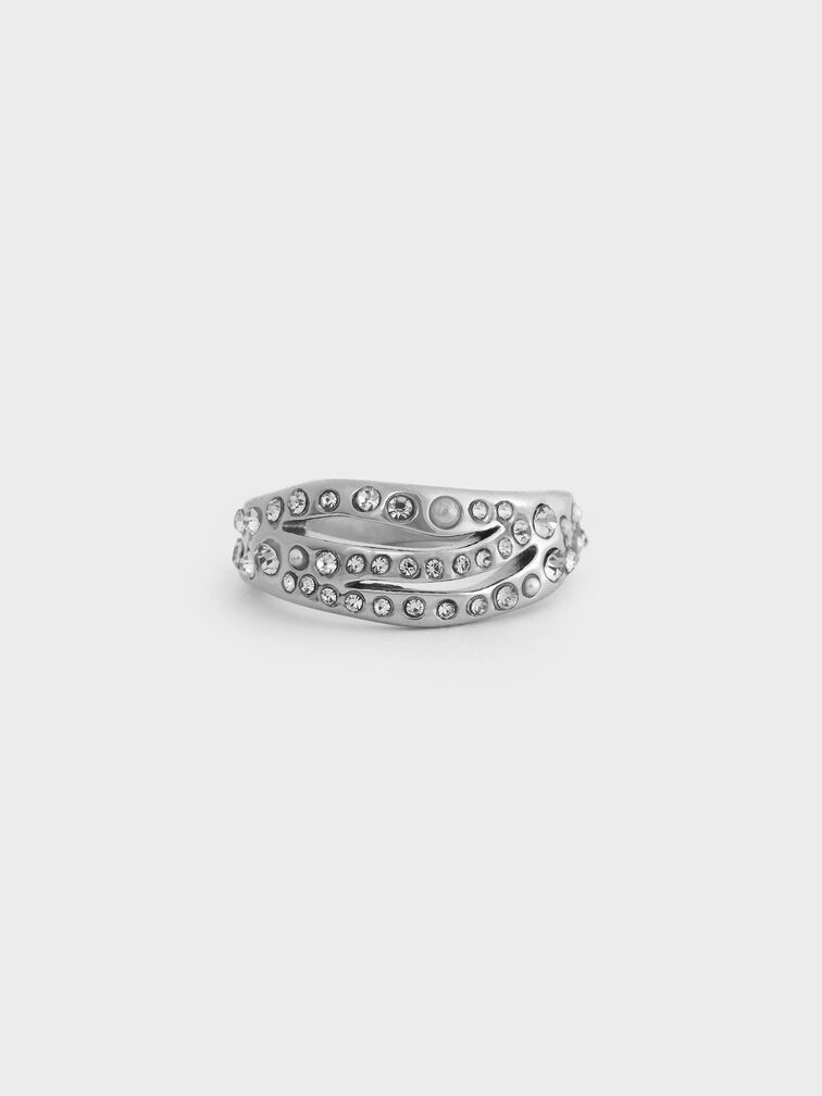 Aine Crystal Sculptural Ring, Silver, hi-res