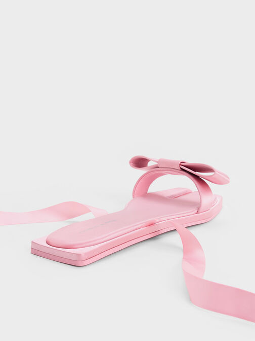 Satin Bow Tie-Around Flat Sandals, Pink, hi-res